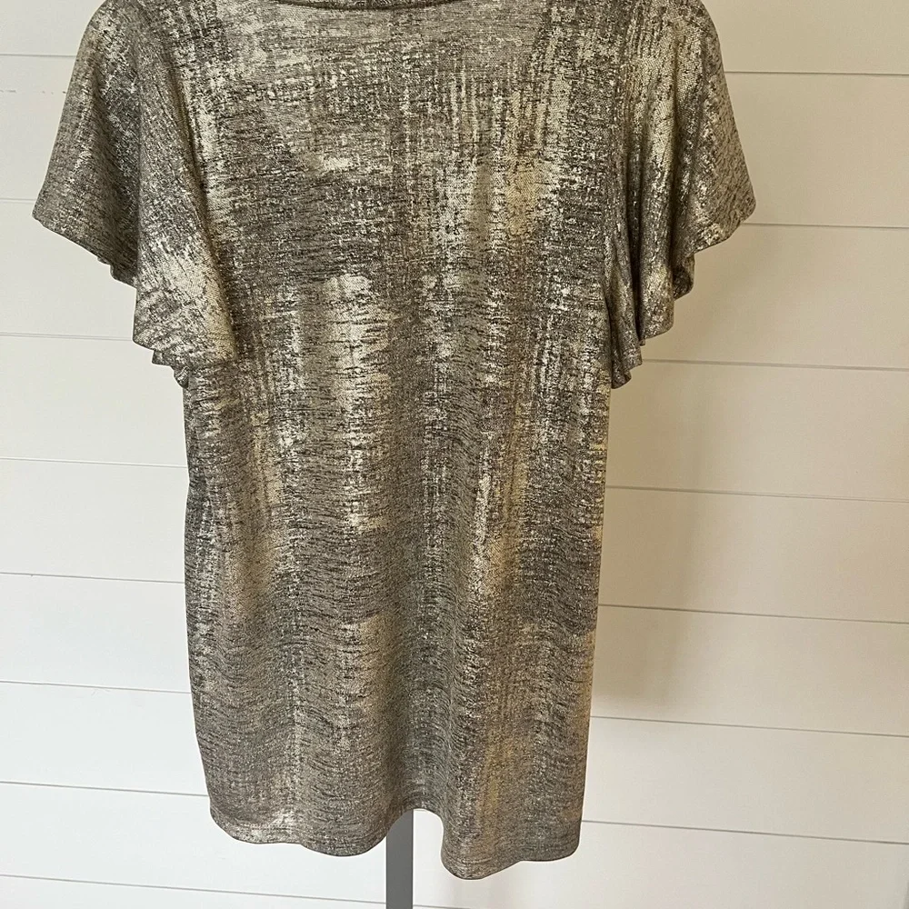 Anthropologie Metallic Flutter Sleeve Top | Holiday Sparkle - Picture 2 of 5